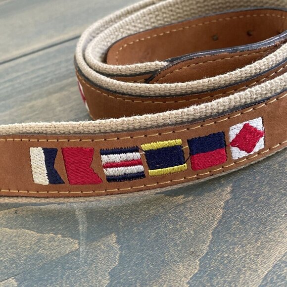 Zeppelin Brand Belt NauticalSailing Flags Preppy Summer Leather Size 40 (F8) - Picture 2 of 7